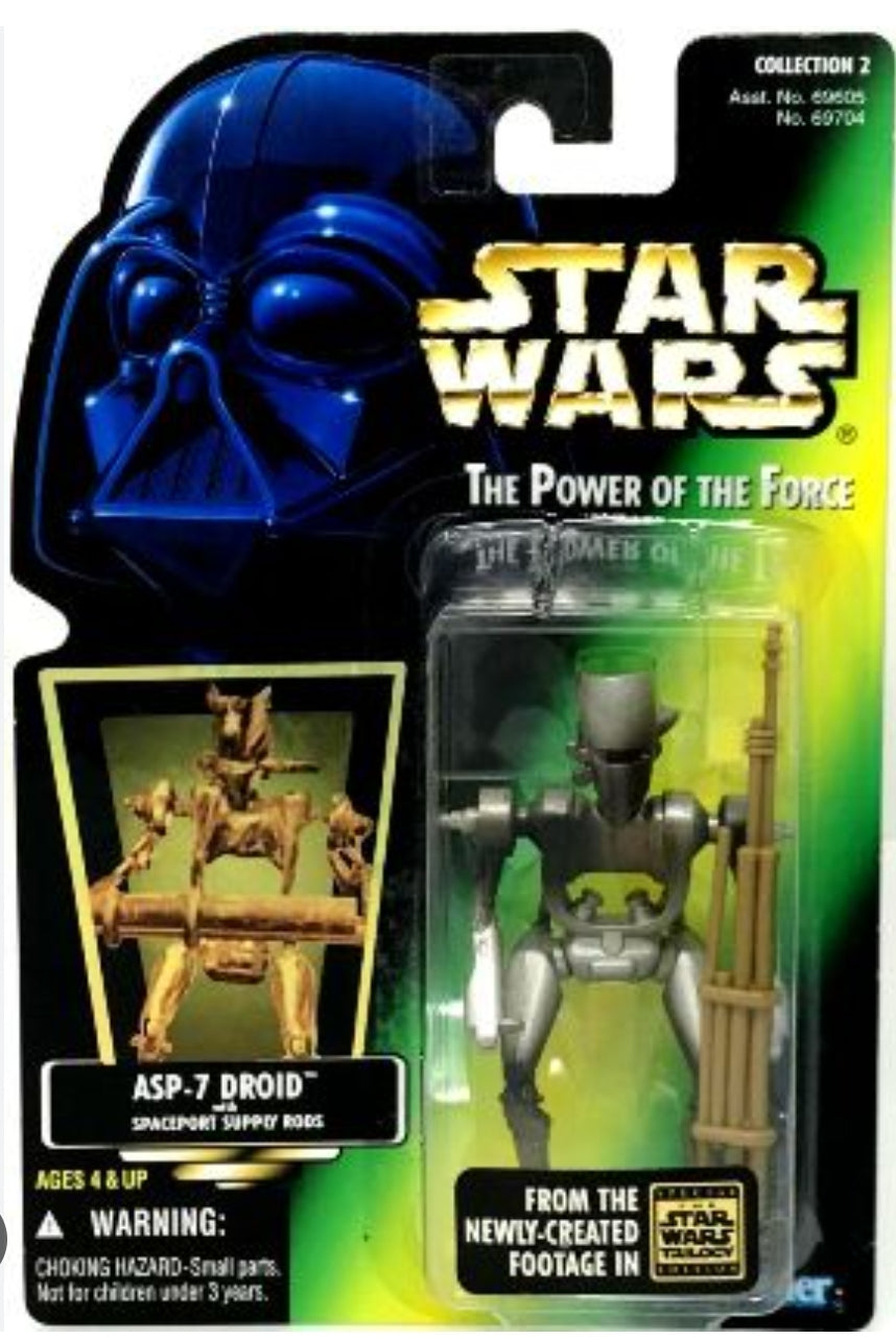 Star Wars The Power of the Force 4 Inch Action Figure - ASP-7 Droid with Spaceport Supply Rods