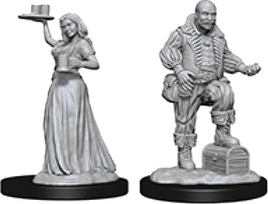 Pathfinder Deep Cuts Unpainted Miniatures: W3 Merchants (Serving Girl/Merchant) - Linebreakers