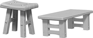 WizKids Deep Cuts Unpainted Miniatures: W4 Wooden Table & Stools - Linebreakers