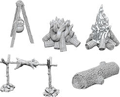 WizKids Deep Cuts Unpainted Miniatures: W10 Camp Fire & Sitting Log - Linebreakers